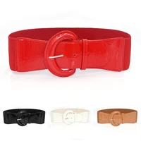 plus size waistband elastic cummerbunds waist corset belt pu patent leather solid color elastic band waist belt wide belt