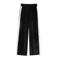 autumn and winter gold velvet pants warm casual womens elastic waist wide leg trousers elastic waist black and white