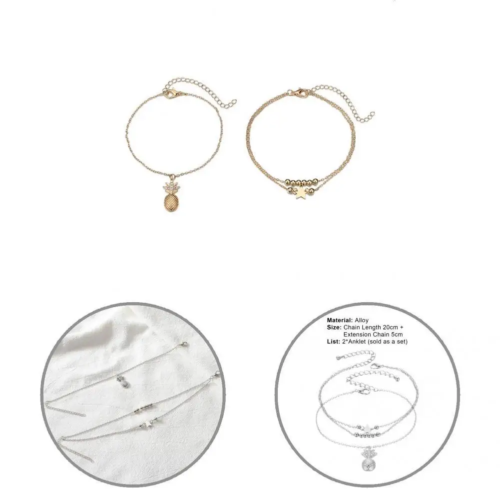 

Chic Chain Anklets Extension Chain Lightweight Beads Multilayer Beach Anklets Beach Anklets Women Anklets 2Pcs/Set