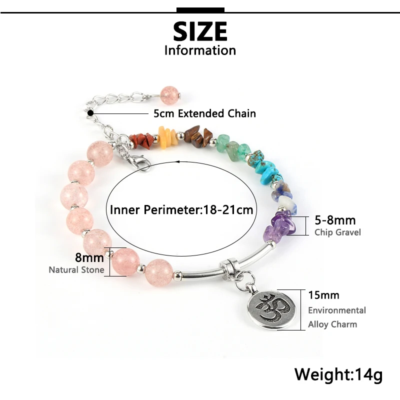 Женский браслет из натурального камня 7 чакр необычный кристаллический гравий