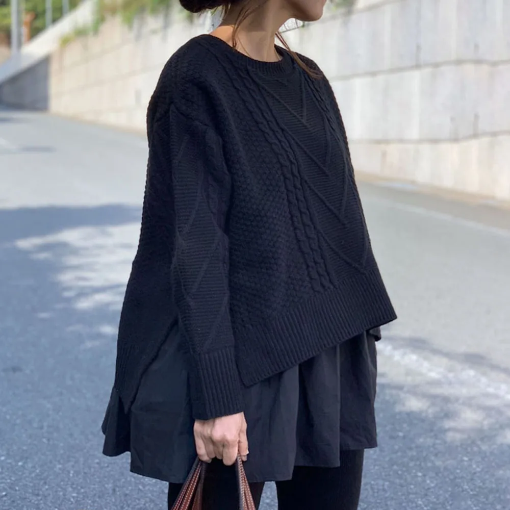 

Two Piece Sweater + Shirt For Women New Knit Pullover Fashion Casual Simple Black Basic Strap Tops And 2pcs Autumn Lady Clothe