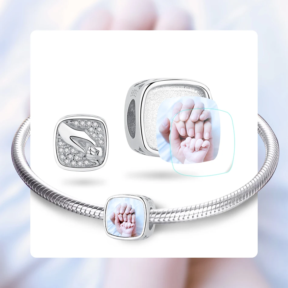 Квадратные бусины из серебра 925 пробы с фото на заказ|Индивидуальные Бусины| |