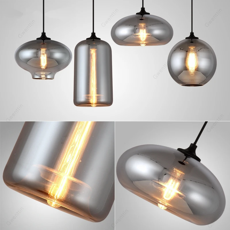 Скандинавский подвесной светильник из дымчатого серого стекла современные