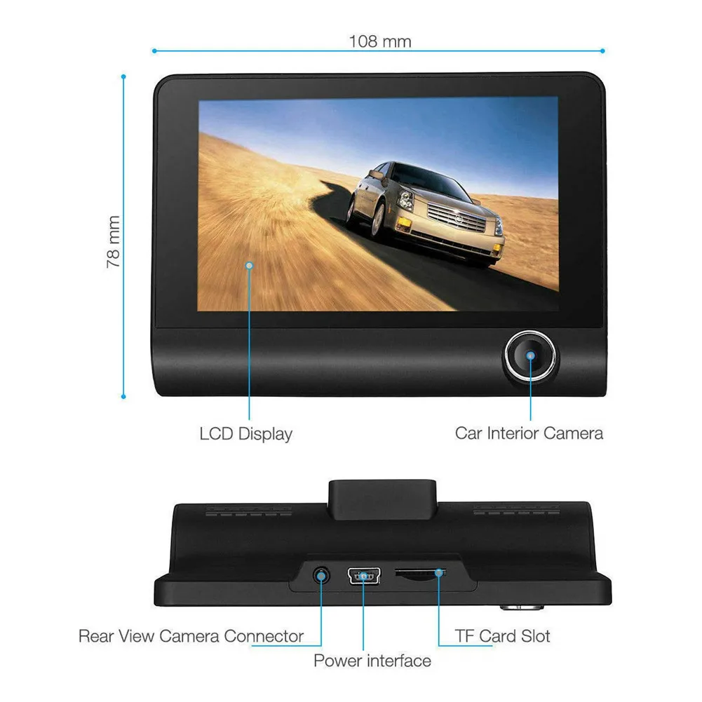 

Видеорегистратор 1080P FHD DVR, Автомобильный регистратор с 4-дюймовым ЖК-экраном, широким углом обзора 170 °, G-сенсором, монитором парковки, Автомо...