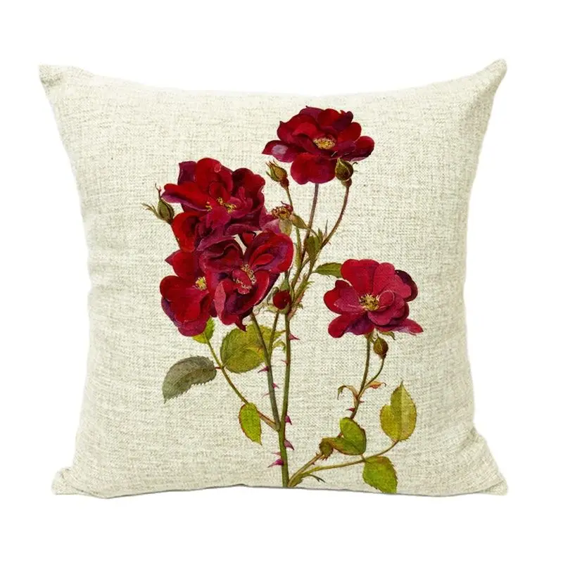 Красивые растения романтическая Роза Печать Подушка Набор Хлопок Лен цветок