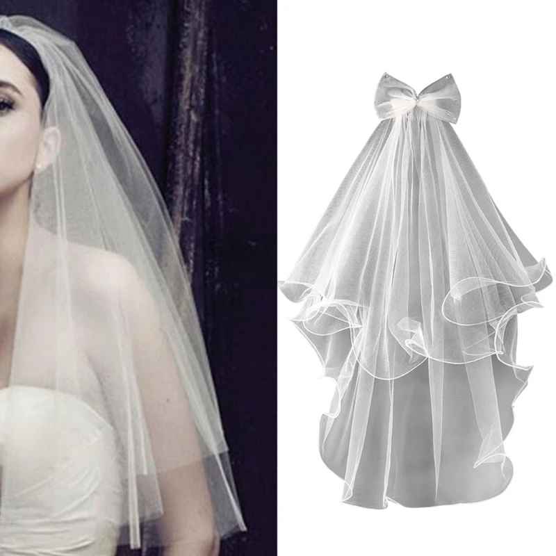 

2 Tier Wedding Veil with Comb for Kids Curly Edges Tulle Veil for Flower Girl Short Length Girls Communion Headwear