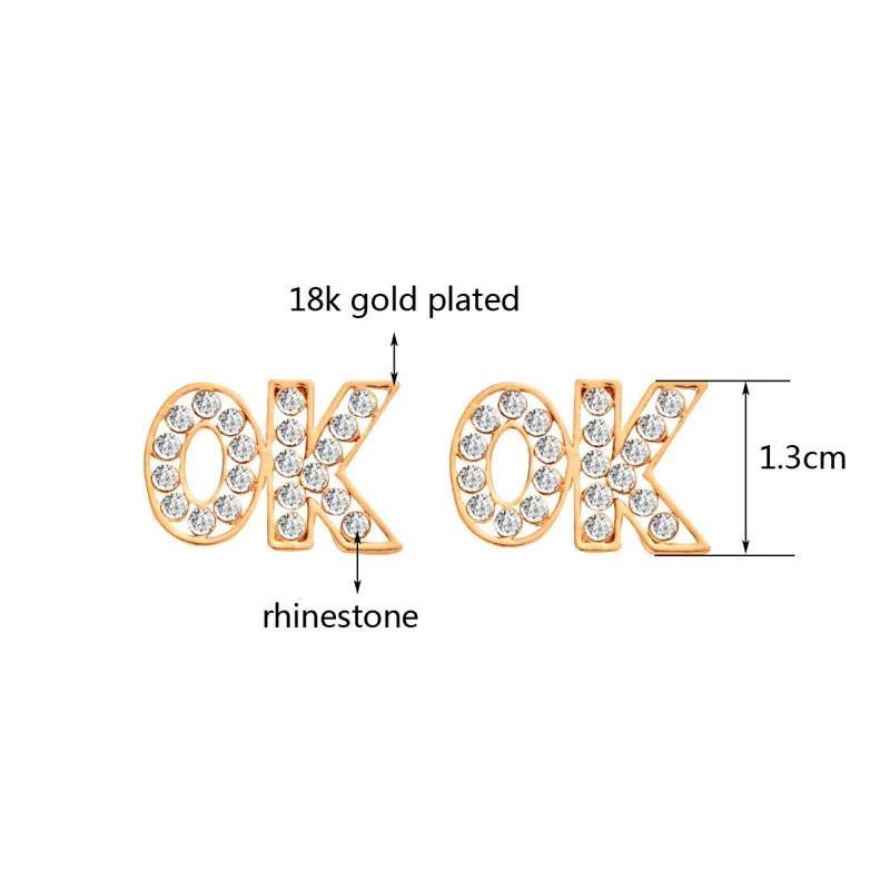 SINLEERY сверкающие серьги гвоздики с надписью OK маленькие желтого золотого и