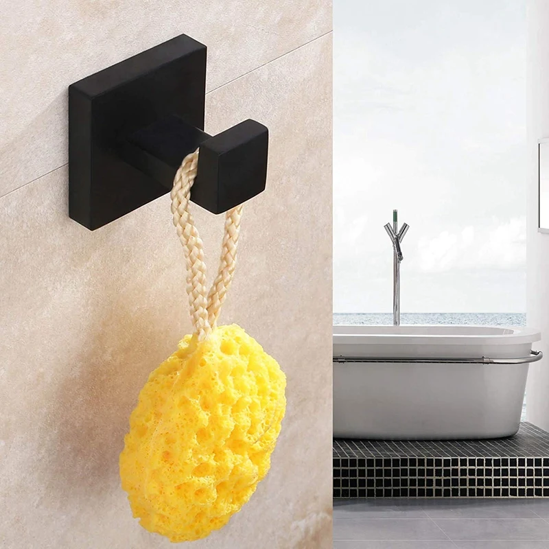

2 Pack Matte Black Towel Hook Stainless Steel Bathroom Rust Proof Clothes Towel Coat Hook Wall Mounted Square Toilet Kitchen Hea