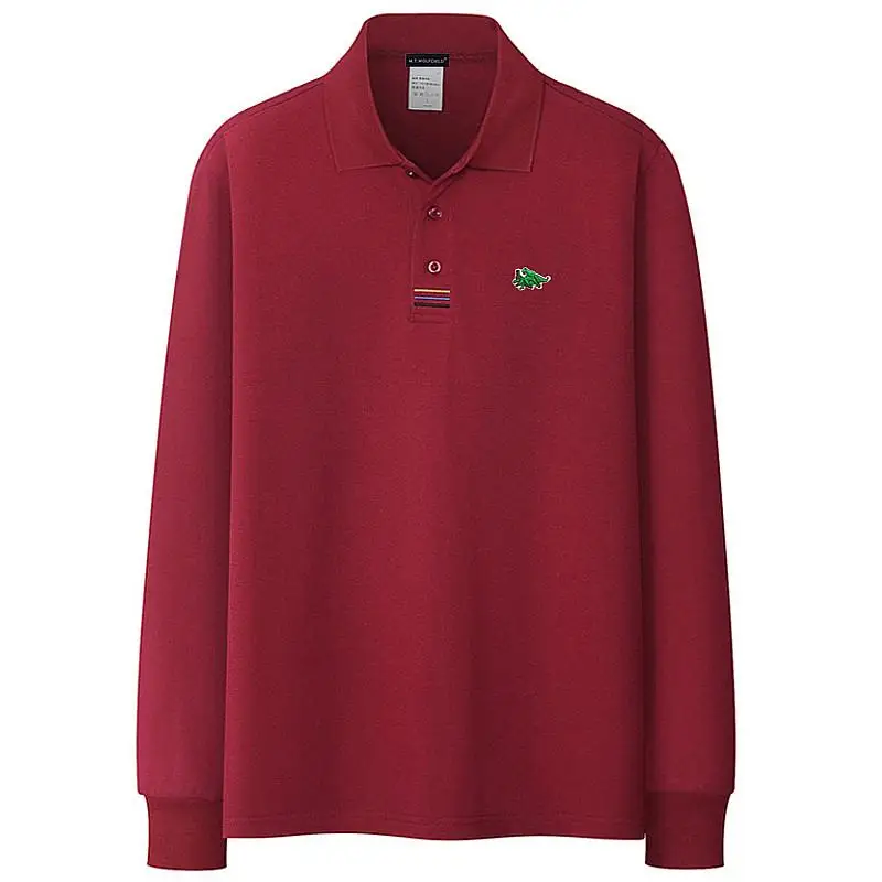 Рубашка-поло мужская с длинными рукавами 100% хлопок Повседневная модная одежда