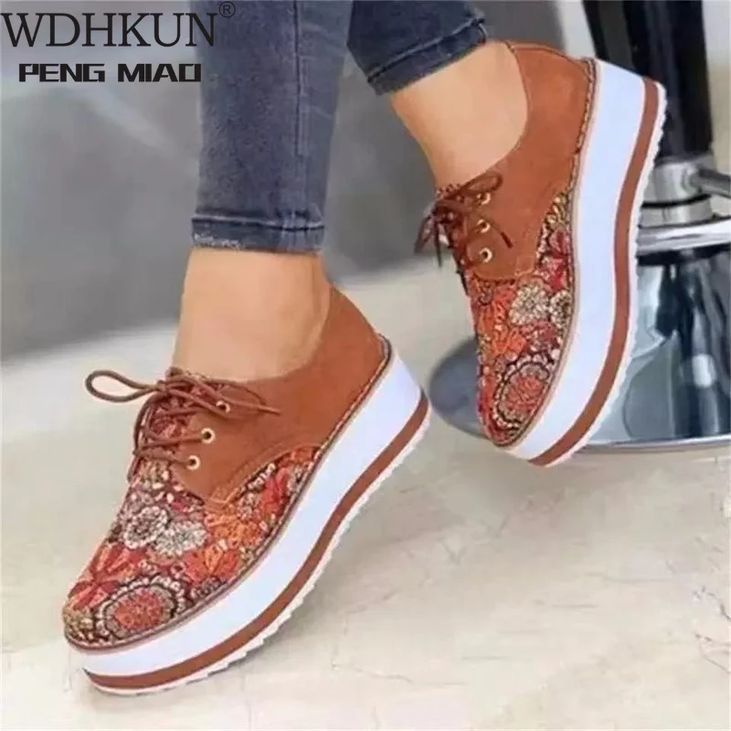 

2021 High Quality Embroidered Flowers Platform Shoes Women Flats Zapatillas Mujer Casual Ladies Shoes Feminino Plus size 43