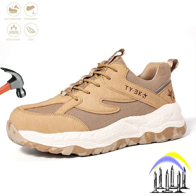 

Steel Toe Men Safety Shoes Breathable Male Work Shoes Puncture-Proof Safety Boots Indestructible Man Work Anti-smash Sneakers