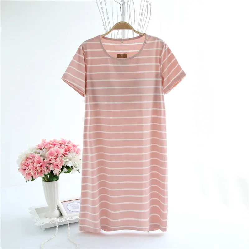 Женская хлопковая Ночная сорочка с короткими рукавами тонкая футболка ночное