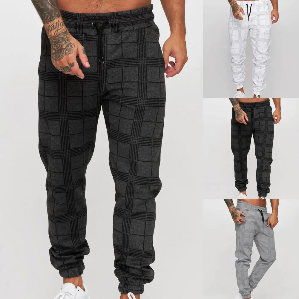 

Fashion Plaid Printed Slim Fit Jogger Trousers For Men 2021 New Casual Autumn Mid Waist Drawstring Pants Mens Vintage Streetwear