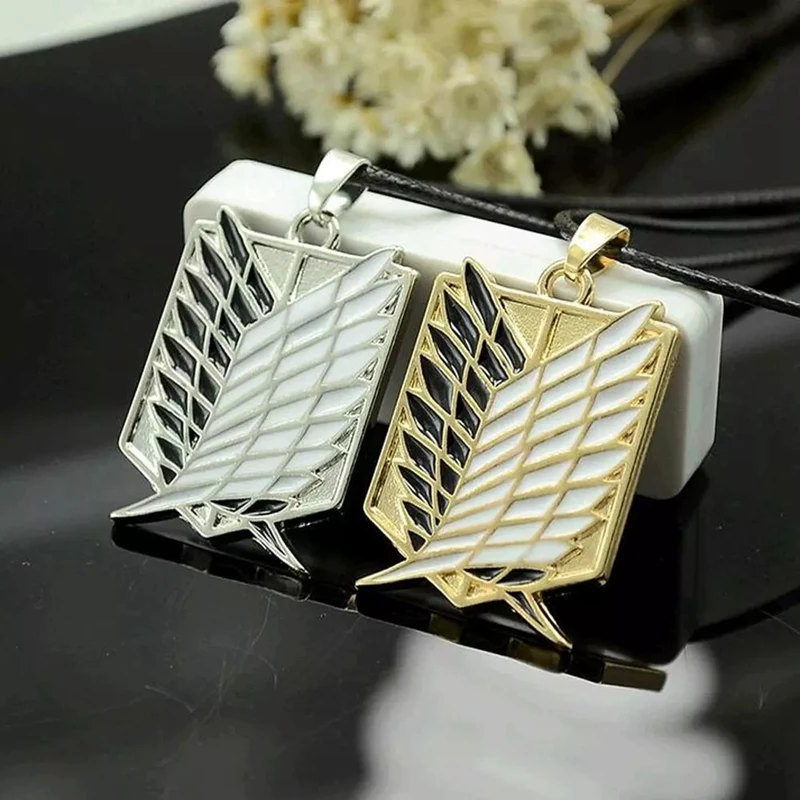 

Anime Attack on Titan alloy Necklace figure Toys Wings of Liberty Shingeki No Kyojin Leather Chain Gold Color Pendant gift