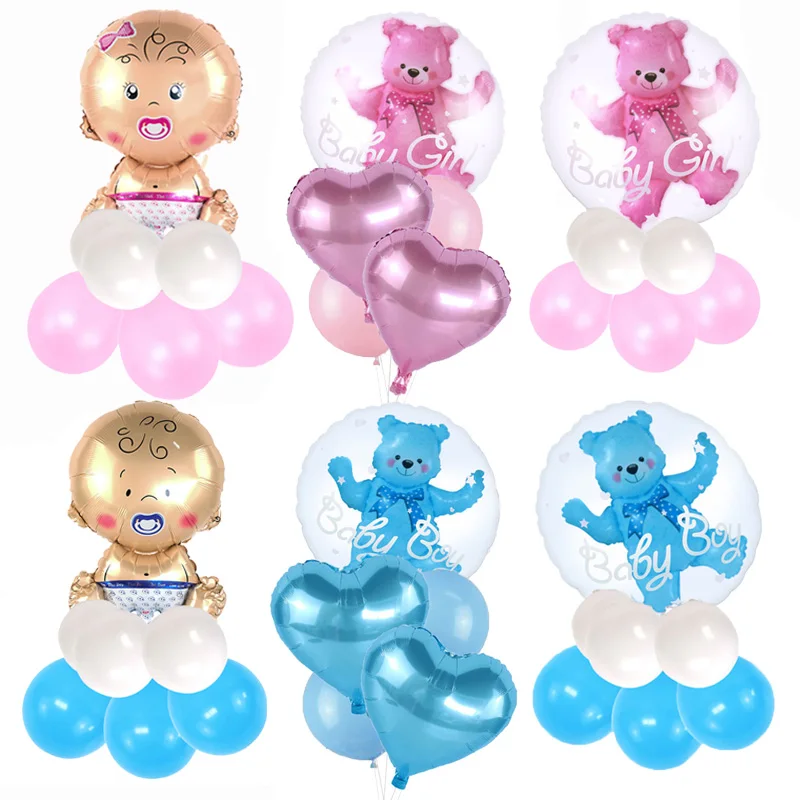 

Baby Boy Girl Blue Pink Bubble Balloon Gender Reveal Babyshower Bear Foil Balloons Kids 1st Birthday Party Decorations supplies