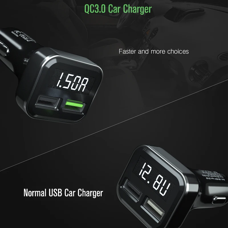 QC3.0 устройство для автомобиля с двумя портами USB Зарядное устройство 2 Порты и разъёмы с светодиодный Дисплей 12-24V гнездо для автомобильного прикуривателя для мобильного телефона планшеты и т. д