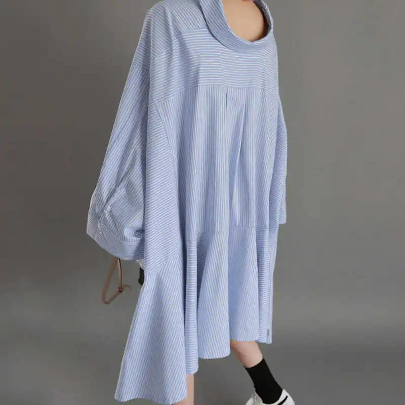 CHICEVER Striped Women Tops And Blouses Lapel Batwing Sleeve Loose Asymmetric Hem Ruffles Women's Shirts Korean Fashion Clothing | Женская