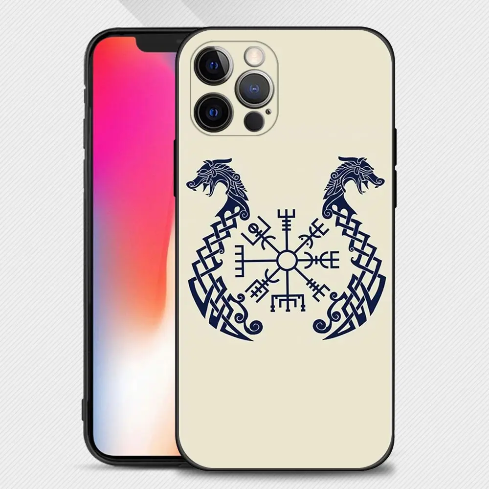Viking Vegvisir Logo Phone Case For iPhone 14 13 12 11 Pro Max XS Max XR X 7 8 Plus 12 Mini 6S Black Silicone Cover