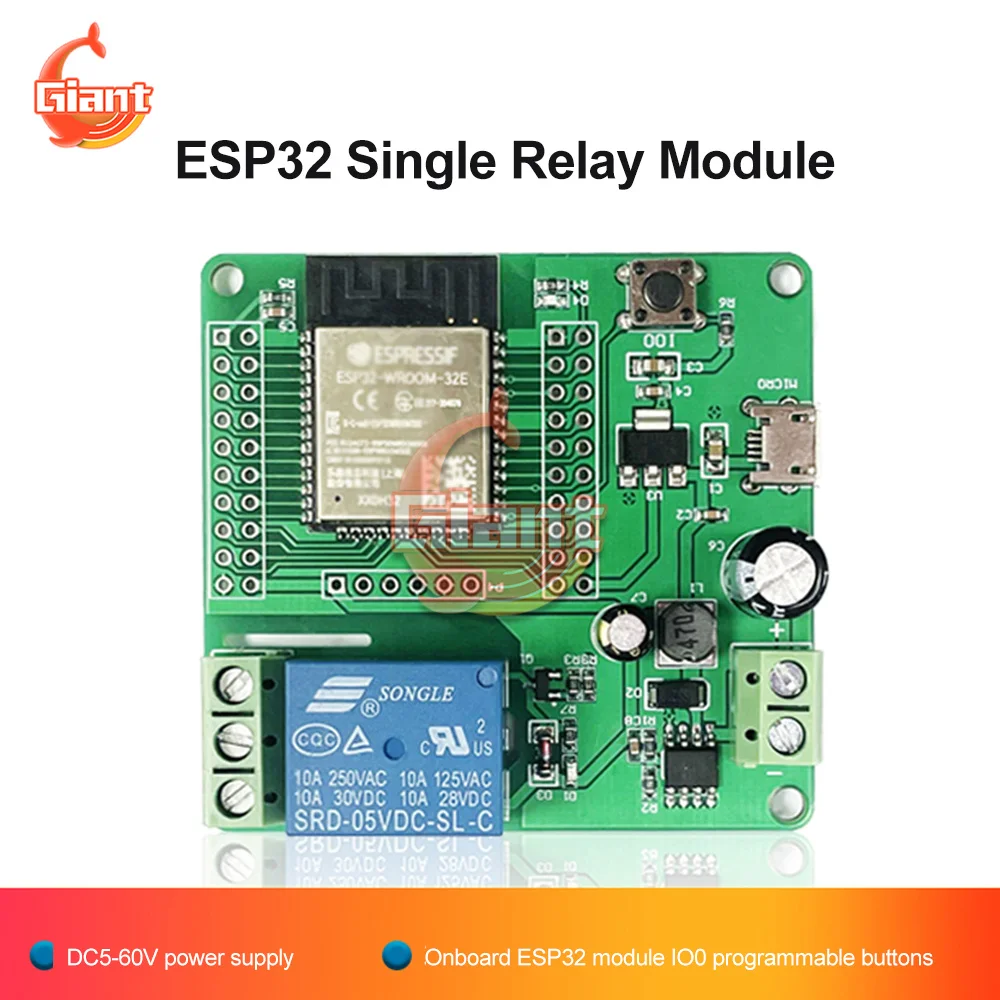 

ESP32-WROOM плата разработки с одним релейным модулем DC7-60V большой емкости 4M байт Flash micro USB 5V дропшиппинг оптовая продажа OEM