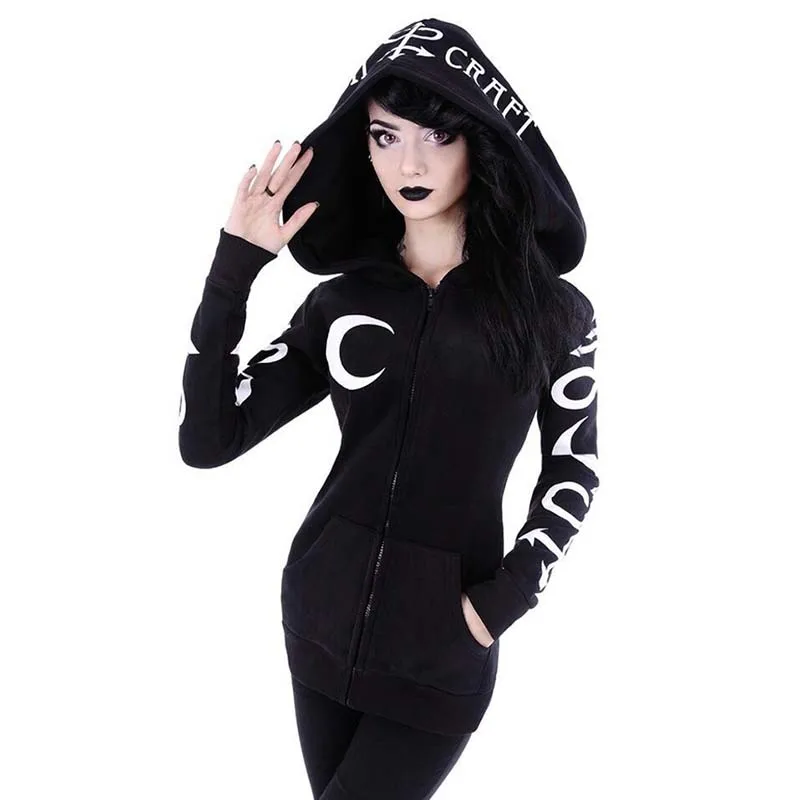 

2021 Autumn Long Sleeve Sweatshirt Hoodis Women Zipper Loose Oversized Hoodie Casual Streetwear Gothic Punk Moon Print Hooded