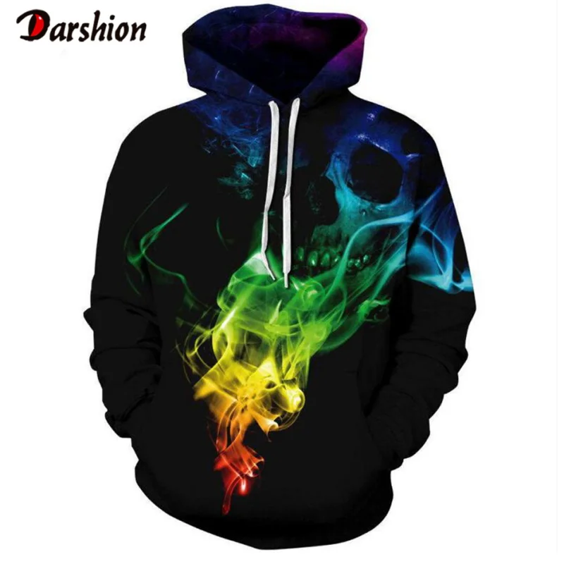 Новинка модные брендовые мужские толстовки с 3D принтом скелета и пламени мужская