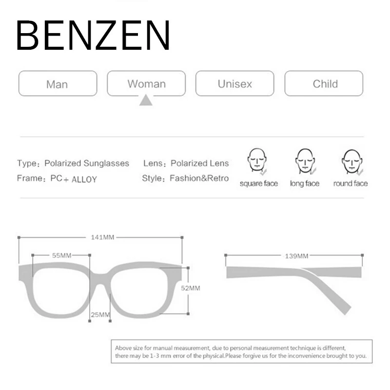 BENZEN Роскошные поляризационные солнцезащитные очки Женские винтажные Круглые