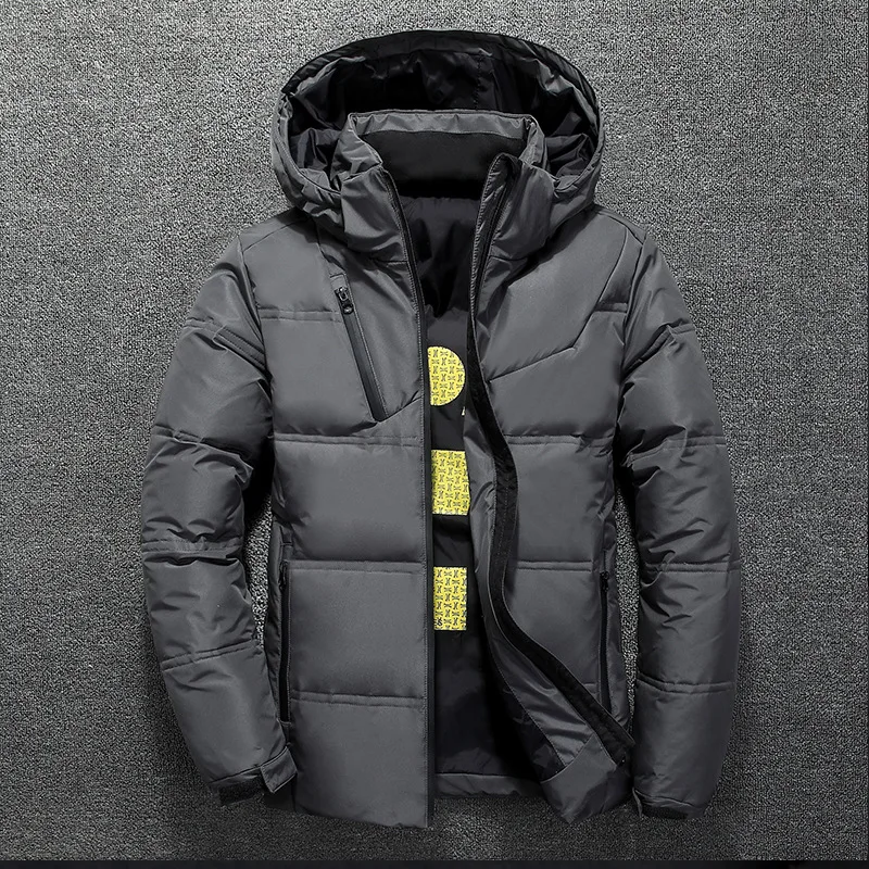 

Winter Warm Men Jacket Coat Casual Autumn Stand Collar Puffer Thick Hat White Duck Parka Male Men's Winter Down Jacket Warm Hood