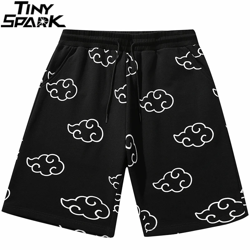 

Hip Hop Streetwear Shorts Cloud Print Jogger Shorts 2021 Men Harajuku Cotton Casual Sweat Pants Summer Track Short Sweatpant