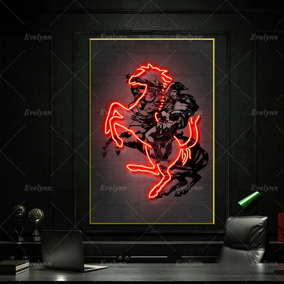 

Napoleon Bonaparte Portrait Horse Graffiti Painting Neon Posters Wall Art Print Canvas Pictures For Living Room Home Decorations