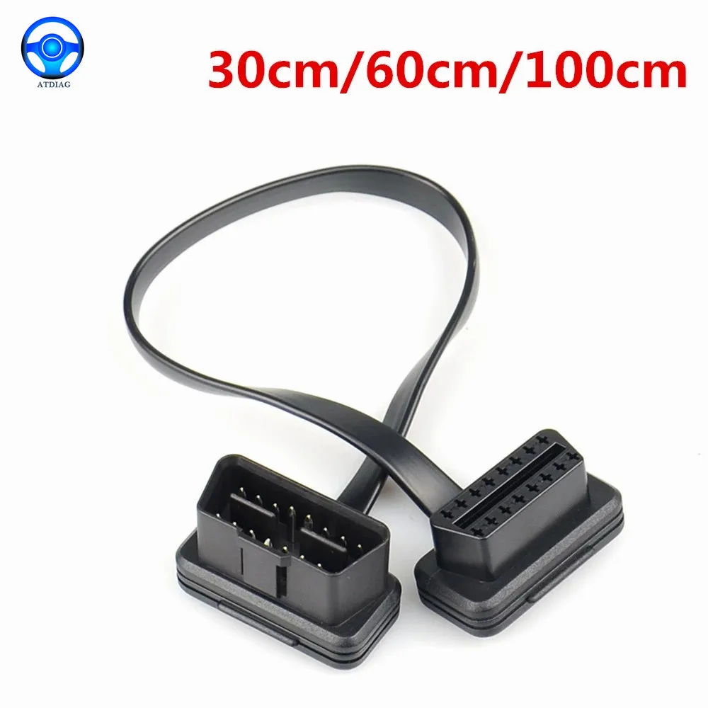 

30/60/100CM Flat+Thin As Noodle 16 Pin Socket OBD OBDII OBD2 16Pin Male To Female Car Scanner Extension Cable Connector