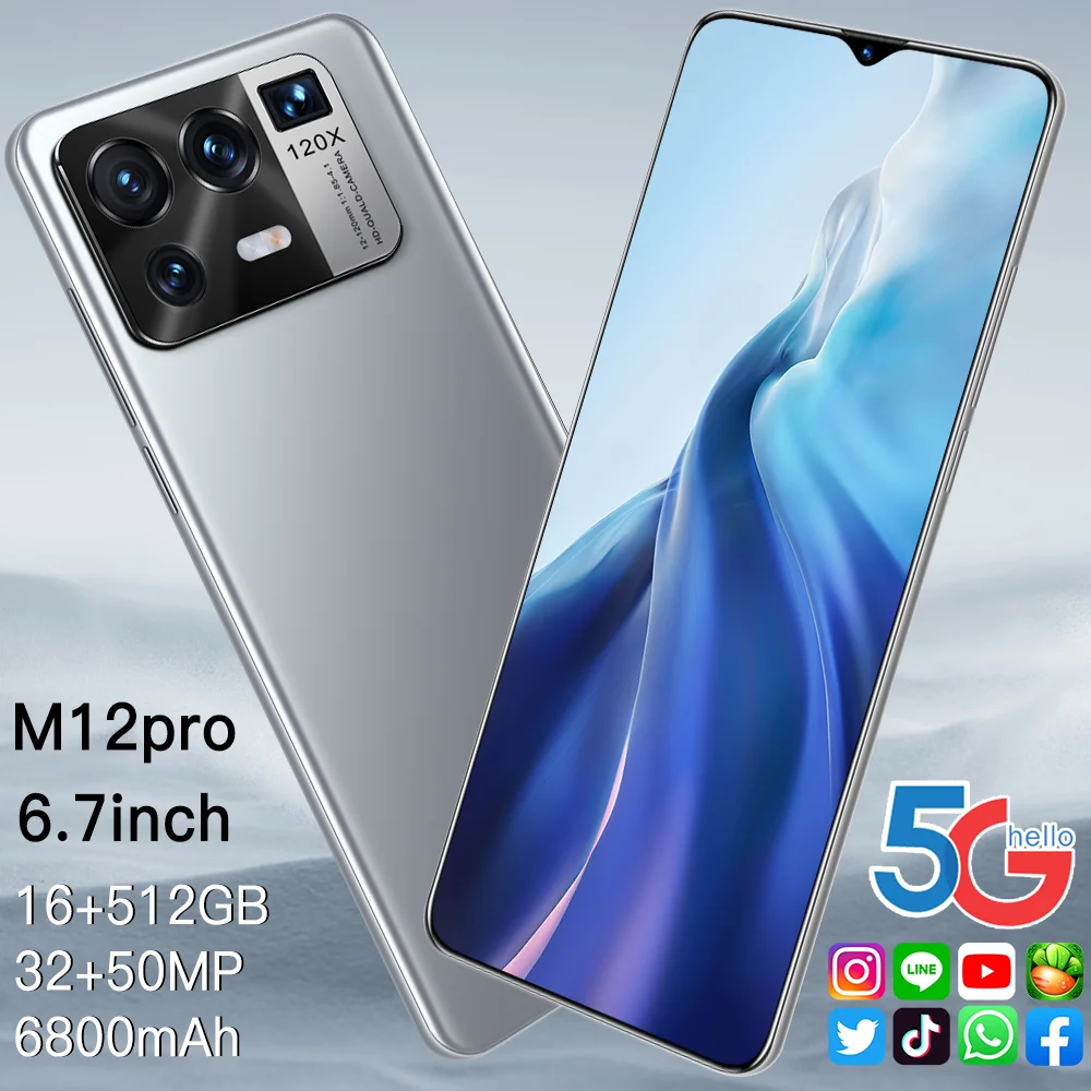 

Global Version M12pro 6.7Inch Smartphone 16G+512G ROM 6800mAh Large Battery Android Full Display Dual SIM 4G/5G Call Phone