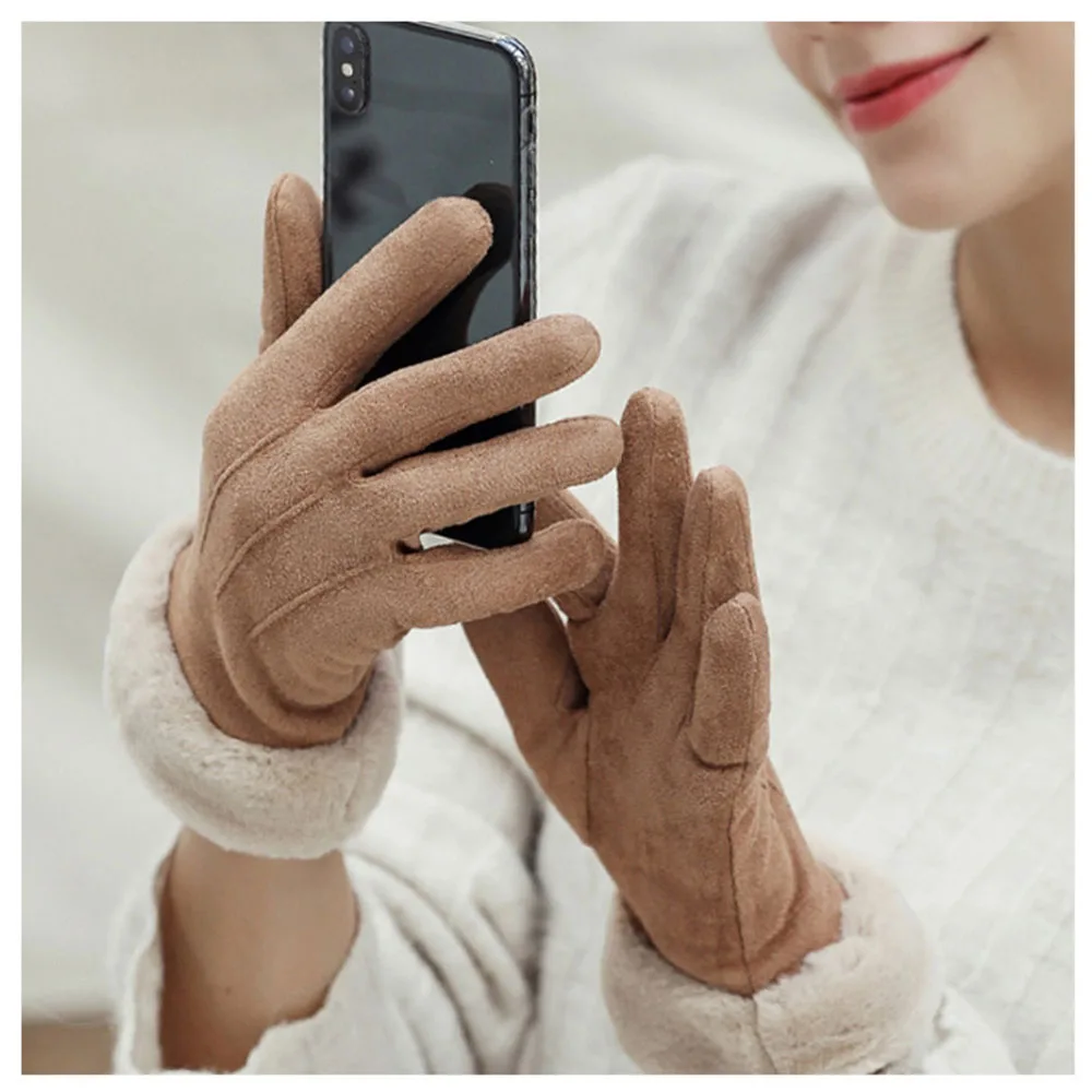 

Women Gloves Touch Screen Gloves Cute Furry Warm Gloves Full Finger Mittens Thick Plush Women Mittens