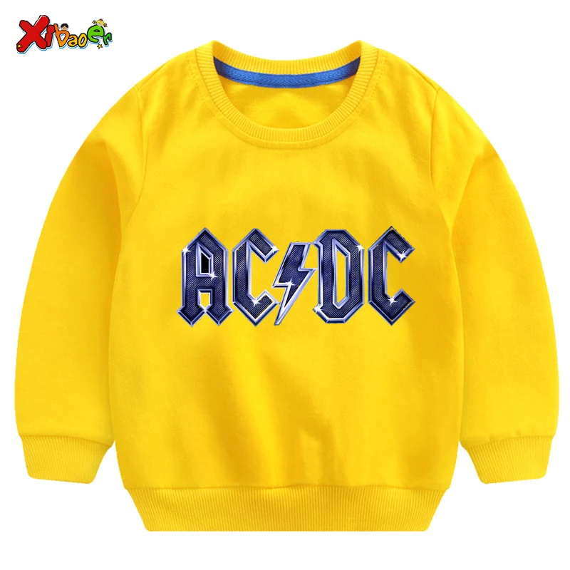 Свитера для маленьких мальчиков; Осенняя модная детская толстовка ACDC; белый Хлопковый пуловер для маленьких девочек; милый детский топ с длинными рукавами