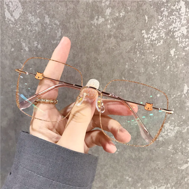 

Rimless Trimming Bear Glasses Frame Bear Glasses Can Be Equipped with Sequined Glasses Frame Simple and Versatile