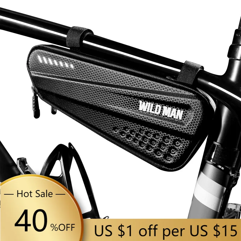 

WILD MAN Bike Triangle Bag Waterproof EVA Hard shell Front Tube Bag MTB Bicycle Frame Pannier Pouch Double Zipper Phone Case