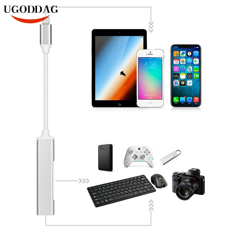 Разветвитель USB 3 0 на порта OTG-адаптер для IPhone 8 Pin-USB | Мобильные телефоны и