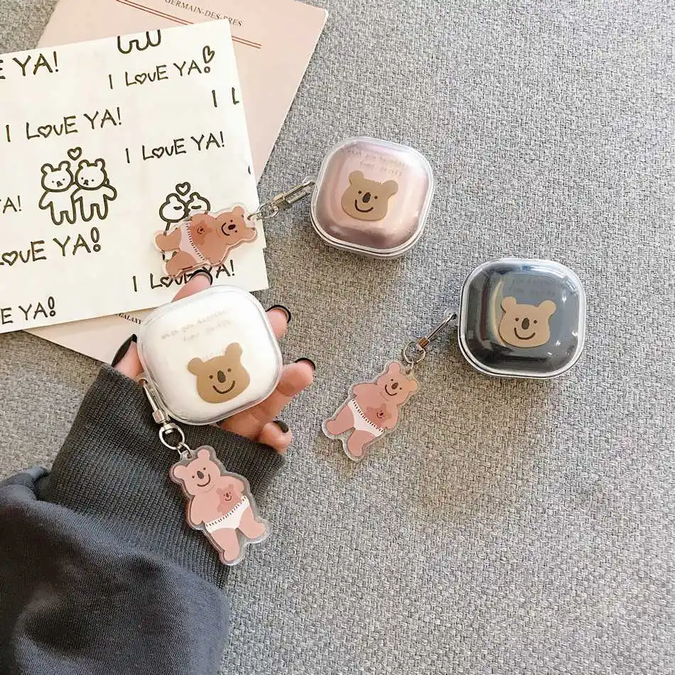 

For Samsung Galaxy Buds Live/Buds Pro Case Korea Cute Bear Keychain Transparent Silicon Earphone Case For Galaxy Buds Live Cover