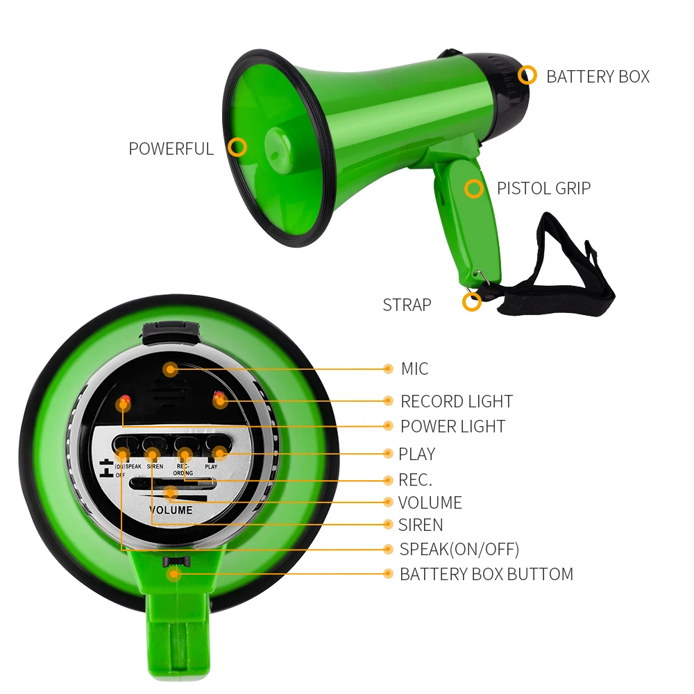For Portable 25 Watt Loud Speaker Recording Horn Tour Guide Speakers Microphone Loudspeaker Bullhorn Megaphone enlarge