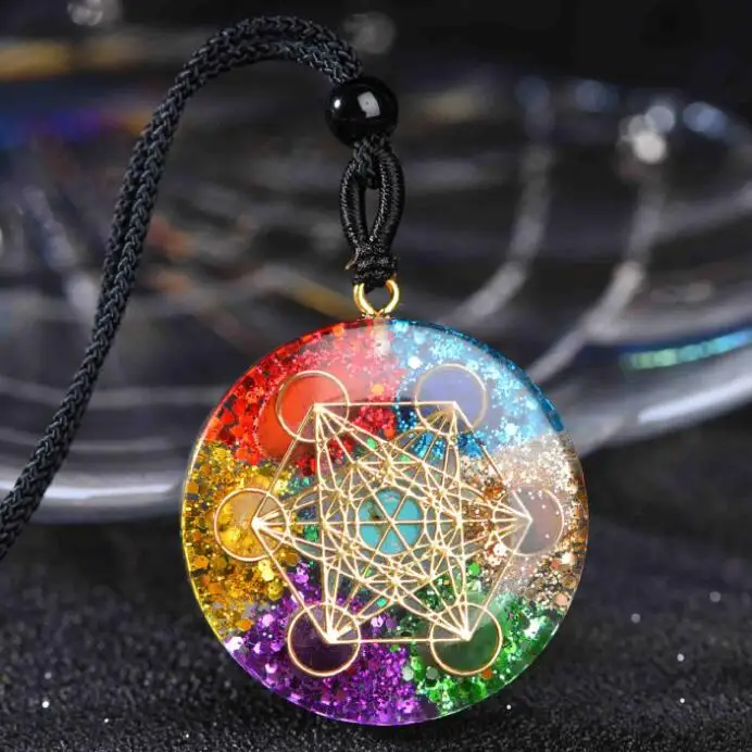 

LOOKER Chakra Zircon Pendant Orgonite Necklace Generator Balancing Positive Energy Harmony Luck Yoga Meditation Reiki Natural
