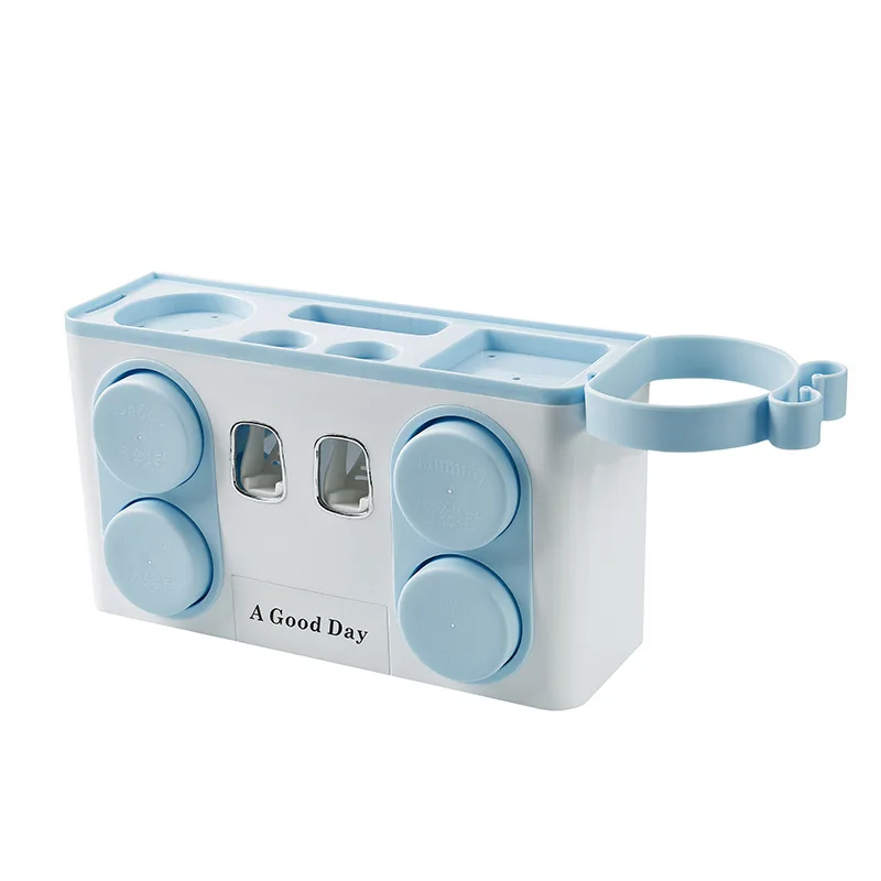 Wonderlife Bathroom Set Accessories Toothbrush Holder Automatic Toothpaste Dispenser Suction Cup Wall Mount Bathroom Storage Box