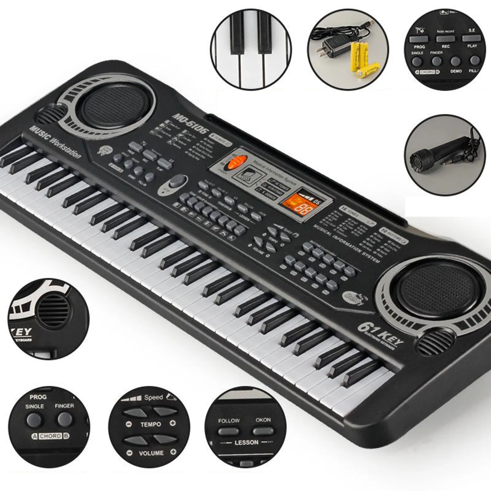 

61Key Electronic Keyboard 16 Timbre 10 Rhythm 6 Demos for Kids Piano Multi-purpose Music Teaching Toys Xmas Gifts for Children