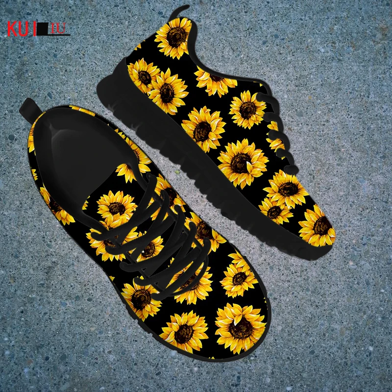 

KUILIU Sunflowers Autumn Casual Flat Shoes Women 2021 Sneakers Shoes Brand High Quality Comfortable Mesh Flats Female Shoes