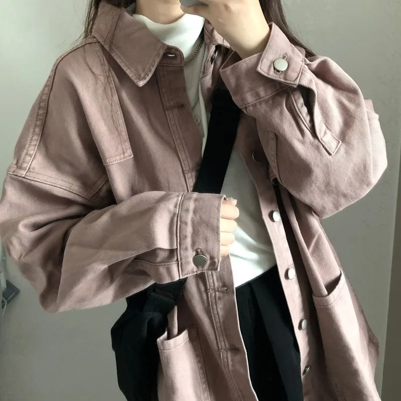 

Basic Jackets Women Single-breasted Denim Coats Womens Vintage Chic Fashion Ins Loose Leisure Outwear Tops Female Streetwear New