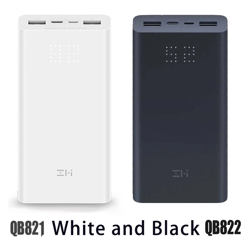 White and Black Z mi power bank, power Bank, 20000 мА/ч, быстрая зарядка QC3.0, Xiao mi, батарея, двойной USB, 27 Вт, 20000 мА/ч, QB822, для iPhone, iPad, ноутбука - Цвет: White and Black