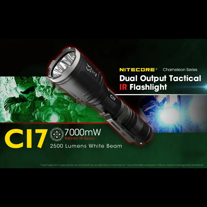 

NITECORE CI7 Tactical Flashlight Dual Output 2500Lumens White Beam+7000mW iRBeam 8 Lighting Modes Ultra Led Flashlight