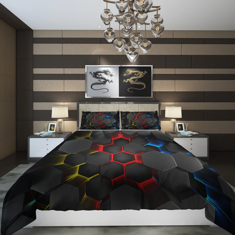 

Luxury Geometric Plaid Bedding Set Colorful Duvet Cover Set Quilt Cover with Pillowcase Home Bedclothes For Kids Adult 2/3 Piece