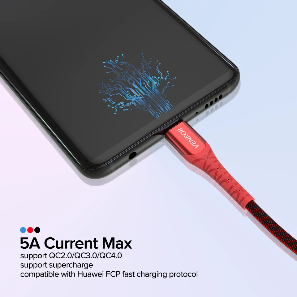 Venroii USB C быстрый заряд кабеля для Honor 20 V10 Pro зарядки Кабо 5А SuperCharge type-C шнур для huawei P30 P20 телефон USBC провод