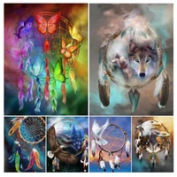 5d diy diamond painting dreamcatcher wolf kit full drill square embroidery animal mosaic art picture of rhinestones gift decor
