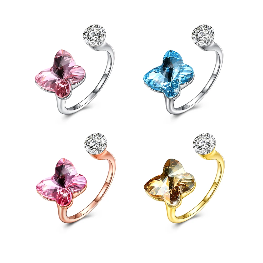 Кольцо женское из серебра 925 пробы регулируемое в форме бабочки | Украшения и