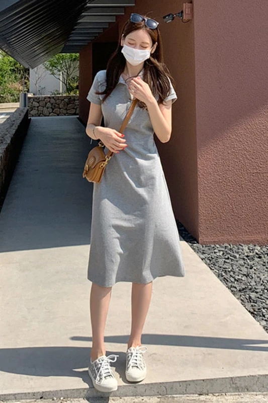 

Summer Dress Korean Style Turn Down Collar Casual Knitted Lace Up High Waist Waist Casual Dresses for Women T0169